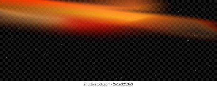 Burn orange film, photography light leak overlay, photo filter effect with dust vector texture on transparent background