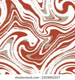 Burn orange psychedelic  salmon orange brush wave paint brush strokes vector seamless pattern. hand drawn curved and wavy lines with grunge stripes