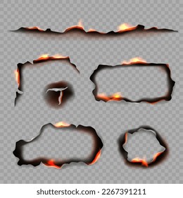 Burn paper. Borders and stripped shapes of burning papers decent vector realistic templates isolated