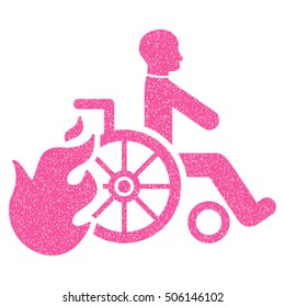 Burn Patient grainy textured icon for overlay watermark stamps. Flat symbol with scratched texture. Dotted vector pink ink rubber seal stamp with grunge design on a white background.