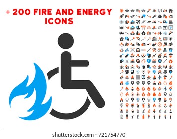 Burn Patient icon with bonus flame clip art. Vector illustration style is flat iconic symbols for web design, application user interface.