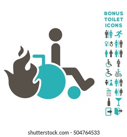 Burn Patient icon and bonus gentleman and woman toilet symbols. Vector illustration style is flat iconic bicolor symbols, grey and cyan colors, white background.