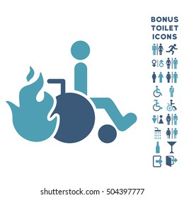 Burn Patient icon and bonus man and lady WC symbols. Vector illustration style is flat iconic bicolor symbols, cyan and blue colors, white background.