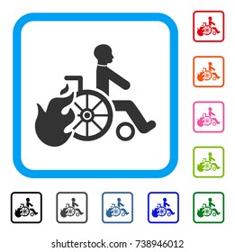 Burn Patient icon. Flat gray iconic symbol in a light blue rounded squared frame. Black, gray, green, blue, red, orange color additional versions of Burn Patient vector.