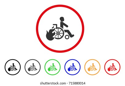 Burn Patient icon. Vector illustration style is a flat iconic burn patient grey rounded symbol inside red circle with black, gray, green, blue, red, orange color variants.