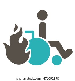 Burn Patient icon. Vector style is bicolor flat iconic symbol with rounded angles, grey and cyan colors, white background.
