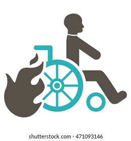 Burn Patient icon. Vector style is bicolor flat iconic symbol with rounded angles, grey and cyan colors, white background.