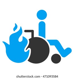 Burn Patient icon. Vector style is bicolor flat iconic symbol with rounded angles, blue and gray colors, white background.