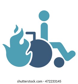 Burn Patient icon. Vector style is bicolor flat iconic symbol with rounded angles, cyan and blue colors, white background.