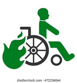 Burn Patient icon. Vector style is bicolor flat iconic symbol with rounded angles, green and gray colors, white background.