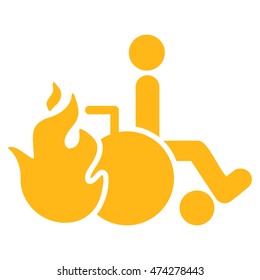 Burn Patient icon. Vector style is flat iconic symbol with rounded angles, yellow color, white background.