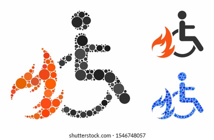 Burn patient mosaic of circle elements in different sizes and shades, based on burn patient icon. Vector circle elements are composed into blue mosaic.
