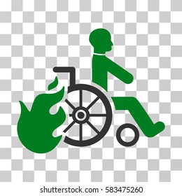 Burn Patient vector icon. Illustration style is flat iconic bicolor green and gray symbol on a transparent background.
