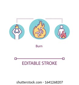 Burn, skin injury concept icon. Fire accident effect, high temperature action, heat exposure idea thin line illustration. Vector isolated outline RGB color drawing. Editable stroke