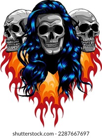 burn skulls head design vector illustration on white background digital hand draw