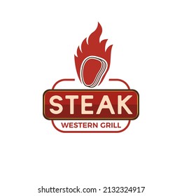 Burn Steak logo identity. Beef steak food or grill design template. Vintage logo vector illustration concept