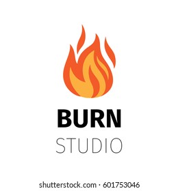 Burn studio icon. Vector fire flame logo template