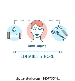 Burn surgery concept icon. Burn and wound treatment idea thin line illustration. Reconstructive plastic surgery. Vector isolated outline drawing. Plastic surgeons. Editable stroke