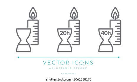 Burn Time Candle Line Icon. Wax and Flame Vector Symbol.