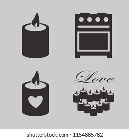 burn vector icons set. with gas stove, candle heart, candles heart and candle in set