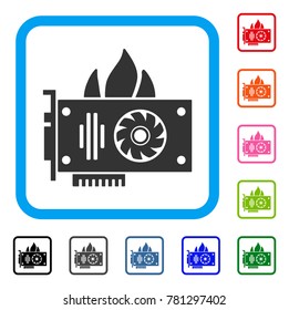 Burn Video Graphics Card icon. Flat gray pictogram symbol in a blue rounded square. Black, gray, green, blue, red, orange color versions of Burn Video Graphics Card vector.