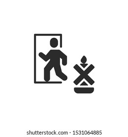 Burn within sight. man goes to the door filled icon. Labeled for fire safety. Labeling for wax candles. Sings for desing, for a website, for label printing.