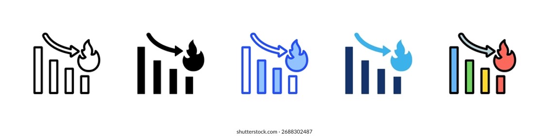 Colección de iconos de gráfico Burndown con varios estilos