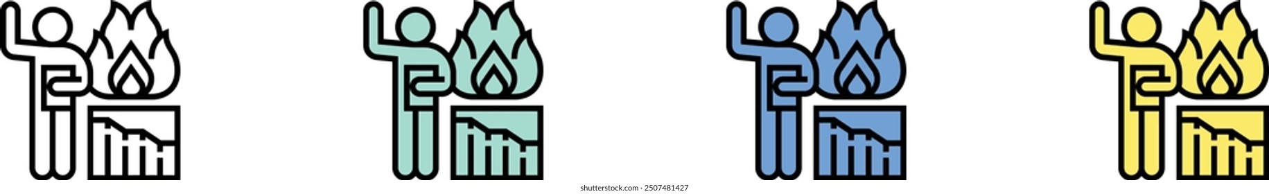 burndown icon. Outline, Green, Blue and Yellow Style Design Isolated On White Background