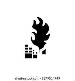 Burned building in war, black fill icon. War design element template vector illustration in trendy style. Editable graphic resources for many purposes.