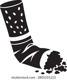Burned cigarette butt silhouette isolated for tobacco waste, pollution, smoking and addiction awareness concepts.