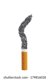 Burned a cigarette on a white background