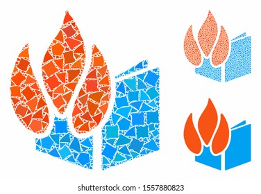 Burned file composition of ragged items in variable sizes and color tinges, based on burned file icon. Vector tremulant items are united into composition.