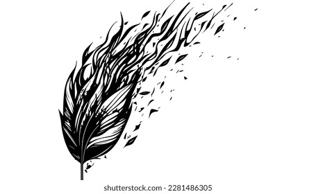 Burned leaf vector black line illustration isolated white. Sketch art