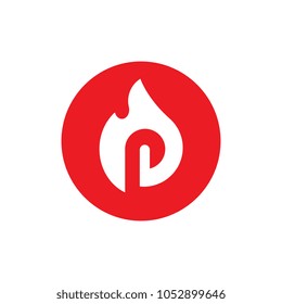 Burned Letter P Symbols, Combined With Fire, Vector Illustration Design