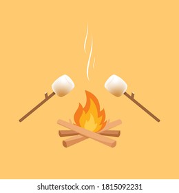 Gebrannte Marshmallows. Marshmallow-Stock und Bonfire-Vektorgrafik.