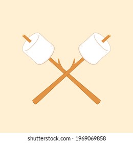 Burned Marshmallows. Marshmallow stick vector. Marshmallow logo design.