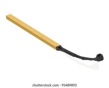 Burned match isolated on white, vector illustration.