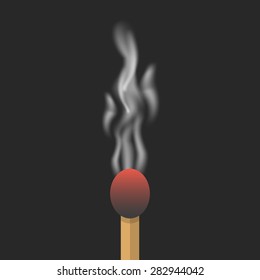 burned match with smoke. concept of inspiration, destruction, failure, setback, exhausted, weariness, impotence. isolated on black background. flat style trend modern design eps10 vector illustration