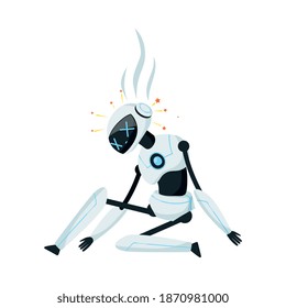 Burned out Humanoid or Robotic Device with Iron Limbs Vector Illustration