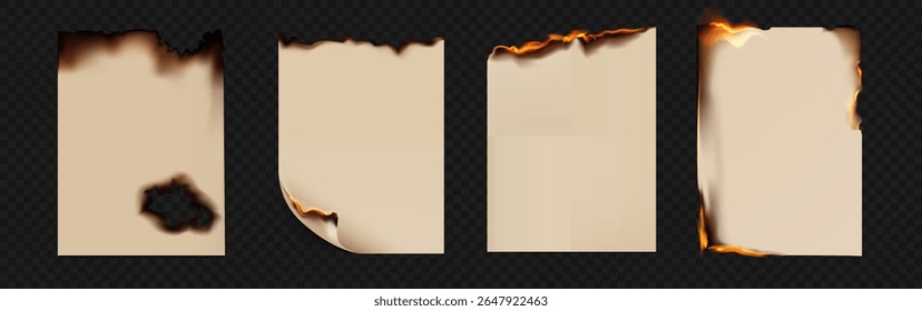 Burned paper Realistic on transparent background