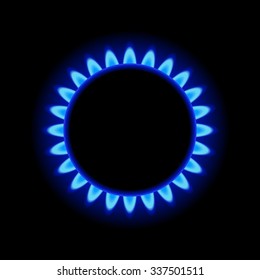 Burner Gas Ring with Blue Flame on Dark Background. Vector
