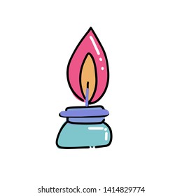 Burner icon illustration. Chemical equipment in flat color outlined hand drawn childish doodle style. Color scribble print concept on white background.