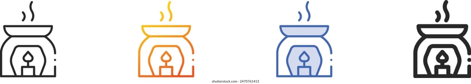 Icono del quemador.Diseño lineal delgado, degradado, trazo azul y estilo audaz aislado sobre fondo blanco