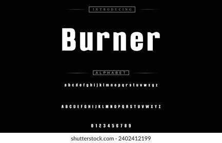 Burner Modern Bold Font. Sans Serif Font. Regular Italic Uppercase Lowercase Typography urban style alphabet fonts for fashion, sport, technology, digital, movie, logo design, vector illustration