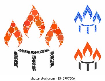 Burner nozzle fire composition of spheric dots in different sizes and color tones, based on burner nozzle fire icon. Vector round dots are united into blue composition.