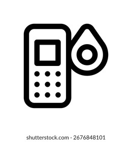 Teléfono quemador. Icono de Vector de trazo delineado con detalles rellenos de negro.