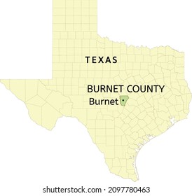 Burnet County und Stadt Burnet auf der Landkarte von Texas