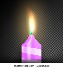 Burning 3D Realistic Dinner Candles. Dark Transparent Background