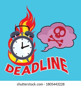 Burning Alarm Clock, Deadline Word. Time , vector image illustration