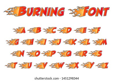 Burning alphabet. Flame letters flat style isolated on white background. Vector illustration.